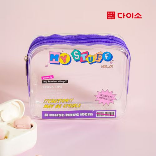 DAISO - Square Transparent Pouch (Purple)