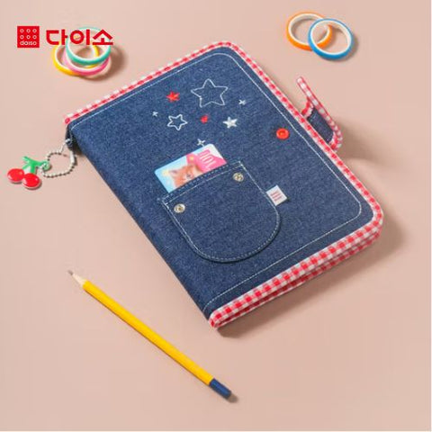 DAISO - Denim Checkbook Cover Wireless Note (50 Sheets) RED