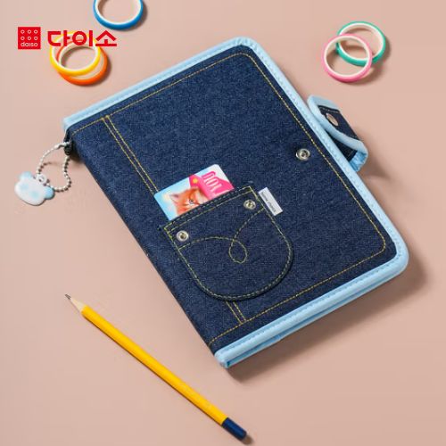 DAISO - Denim Checkbook Cover Wireless Note (50 Sheets) BLUE